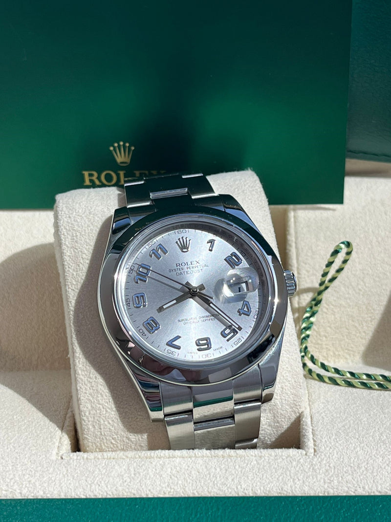 Rolex Datejust II 41 Rhodium Arabic Dial Steel Smooth Bezel Oyster Watch 116300