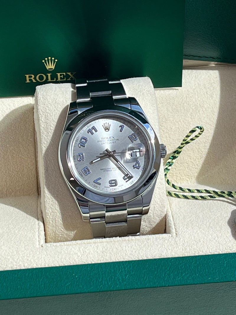 Rolex Datejust II 41 Rhodium Arabic Dial Steel Smooth Bezel Oyster Watch 116300