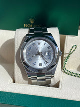 Rolex Datejust II 41 Rhodium Arabic Dial Steel Smooth Bezel Oyster Watch 116300