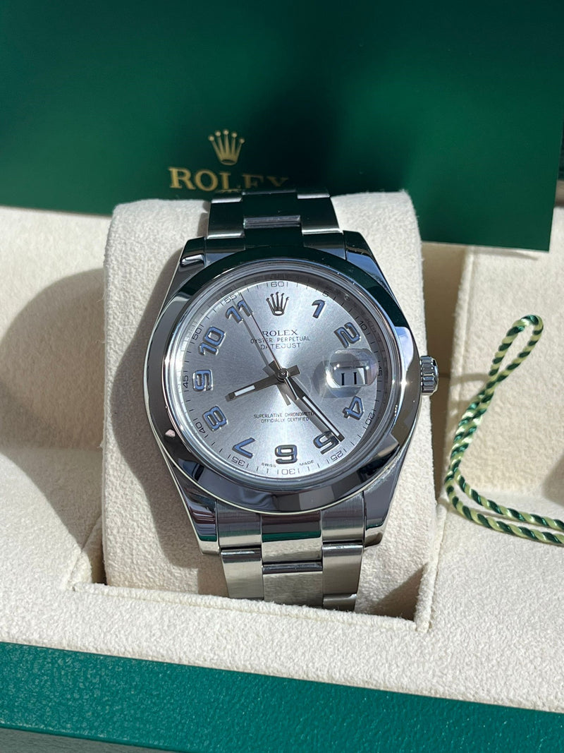 Rolex Datejust II 41 Rhodium Arabic Dial Steel Smooth Bezel Oyster Watch 116300