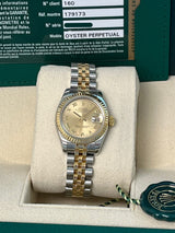 Rolex Lady-Datejust 26mm Gold Champagne Roman Dial Jubilee Bracelet Watch 179173