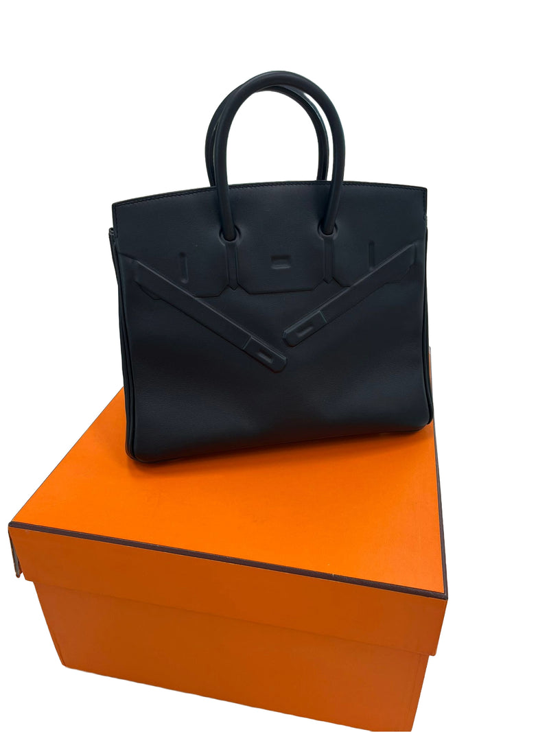 Hermes Birkin 25 Shadow Black Swift Leather Tonal Stitching Palladium Hardware