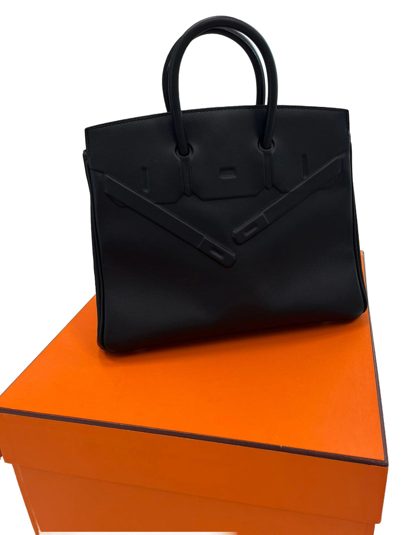 Hermes Birkin 25 Shadow Black Swift Leather Tonal Stitching Palladium Hardware