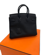 Hermes Birkin 25 Shadow Black Swift Leather Tonal Stitching Palladium Hardware