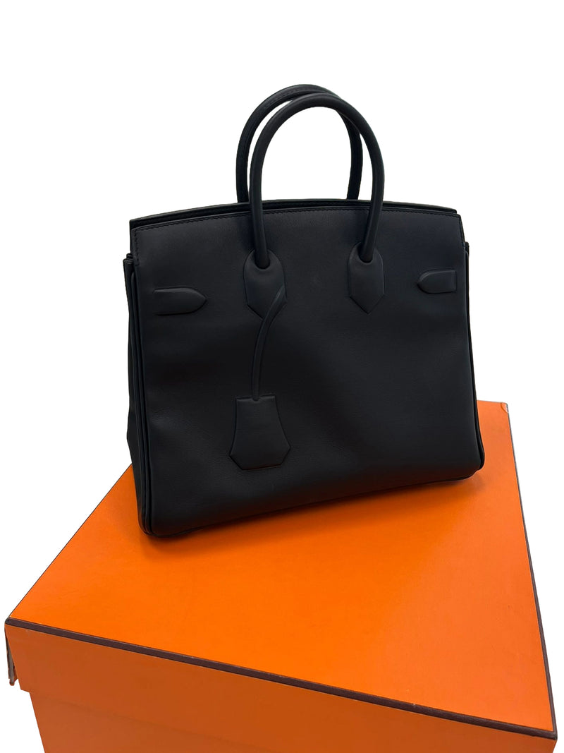 Hermes Birkin 25 Shadow Black Swift Leather Tonal Stitching Palladium Hardware