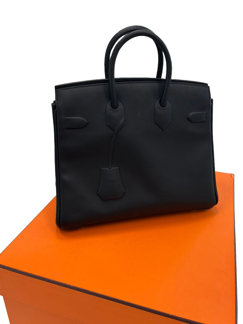 Hermes Birkin 25 Shadow Black Swift Leather Tonal Stitching Palladium Hardware