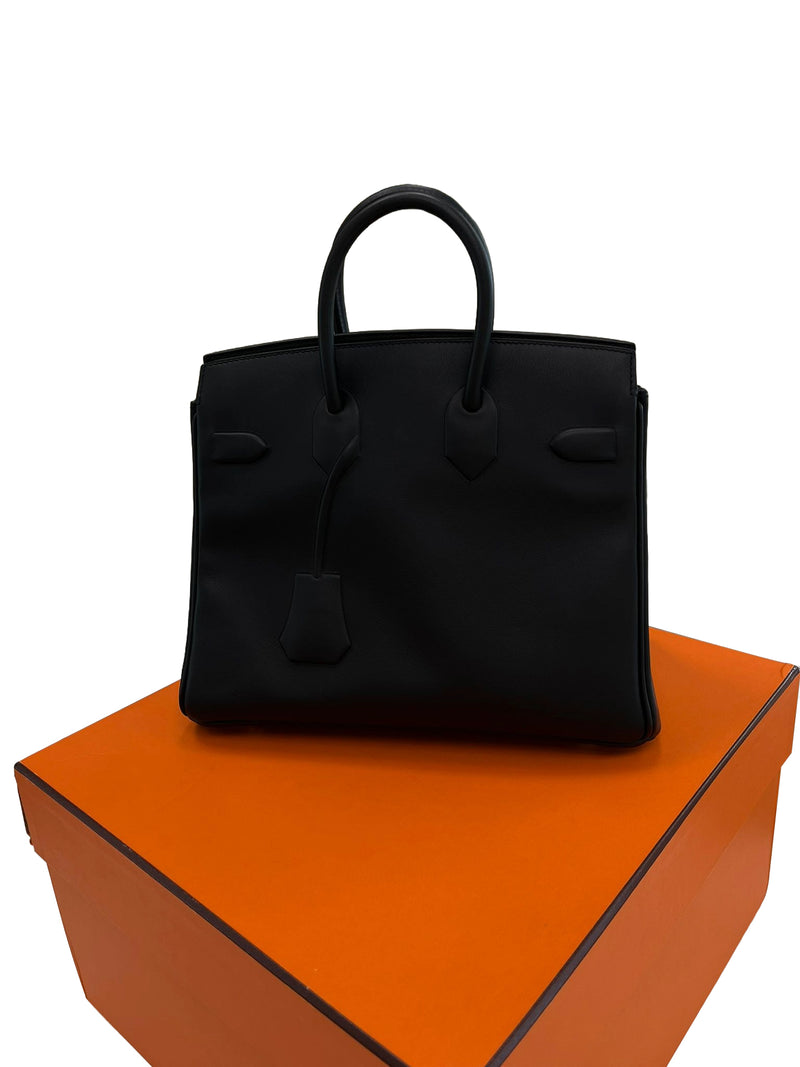 Hermes Birkin 25 Shadow Black Swift Leather Tonal Stitching Palladium Hardware