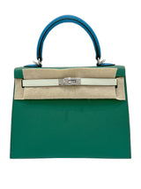 Hermes Kelly II Sellier 25 Epsom Vert Vertigo/Vert Fizz/Blue Palladium Hardware