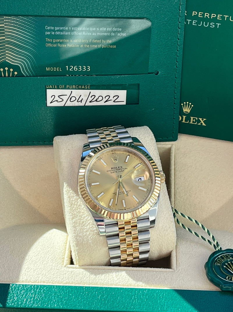 Rolex Datejust 41mm Yellow Gold Steel Champagne Dial Jubilee Men's Watch 126333