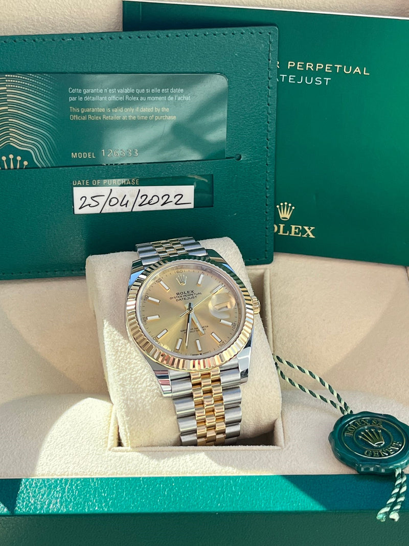 Rolex Datejust 41mm Yellow Gold Steel Champagne Dial Jubilee Men's Watch 126333