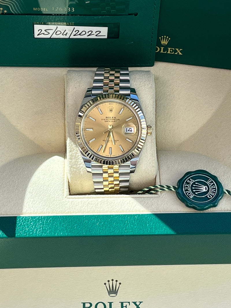 Rolex Datejust 41mm Yellow Gold Steel Champagne Dial Jubilee Men's Watch 126333