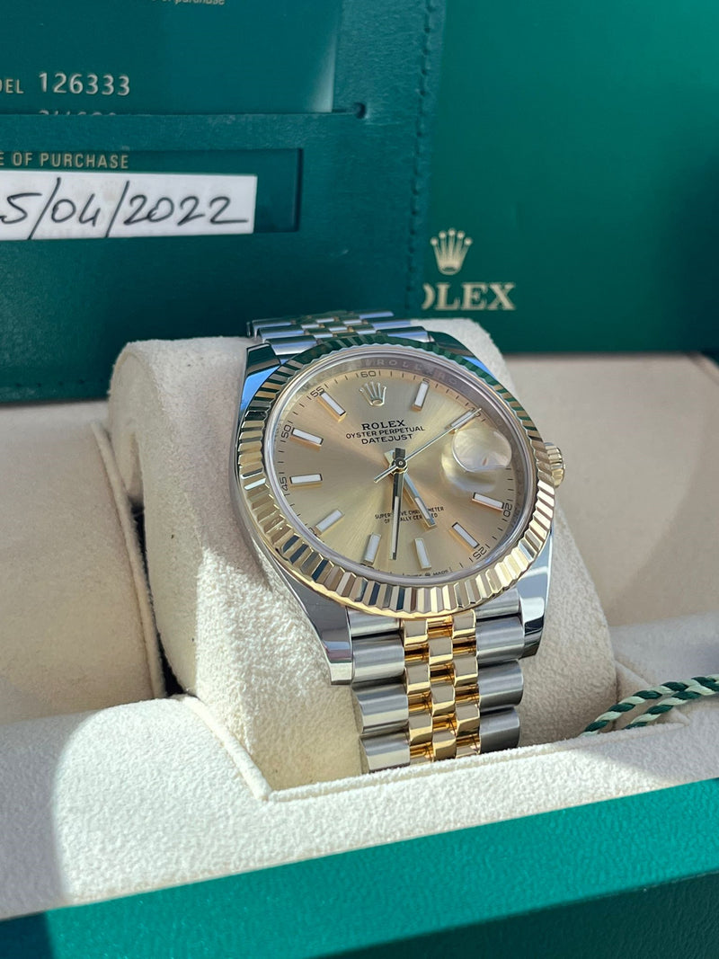 Rolex Datejust 41mm Yellow Gold Steel Champagne Dial Jubilee Men's Watch 126333