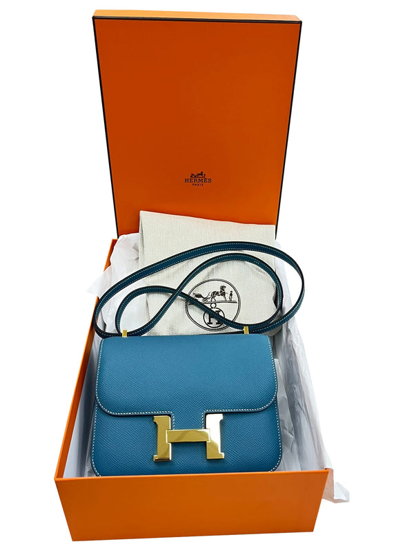 Hermes Constance Mini Blue Jean in Epsom Leather with Gold Hardware Bag