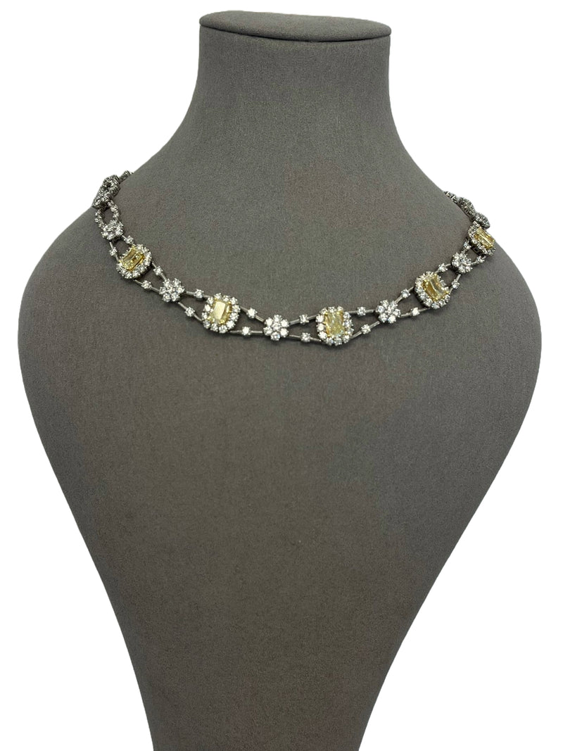 11.8ctw Natural Radiant Cut Yellow Fancy Color 5.80ct White Diamonds Necklace