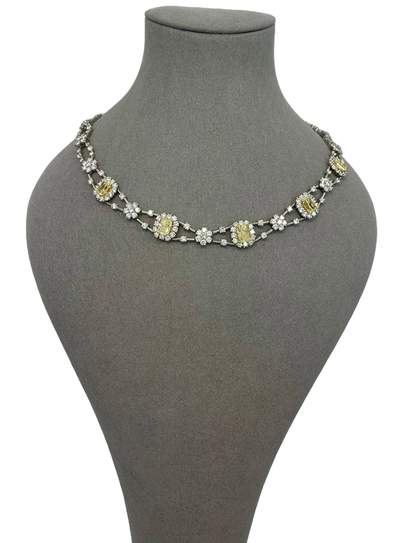 11.8ctw Natural Radiant Cut Yellow Fancy Color 5.80ct White Diamonds Necklace