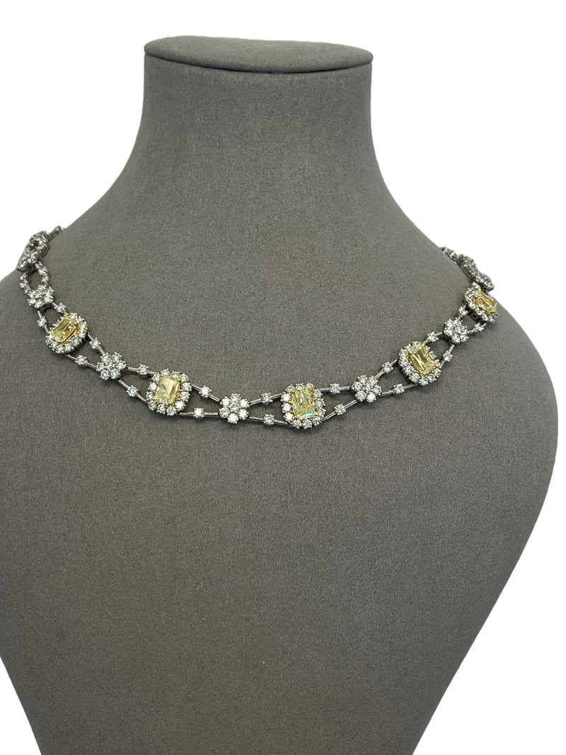 11.8ctw Natural Radiant Cut Yellow Fancy Color 5.80ct White Diamonds Necklace