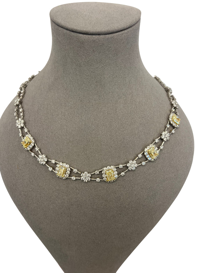 11.8ctw Natural Radiant Cut Yellow Fancy Color 5.80ct White Diamonds Necklace