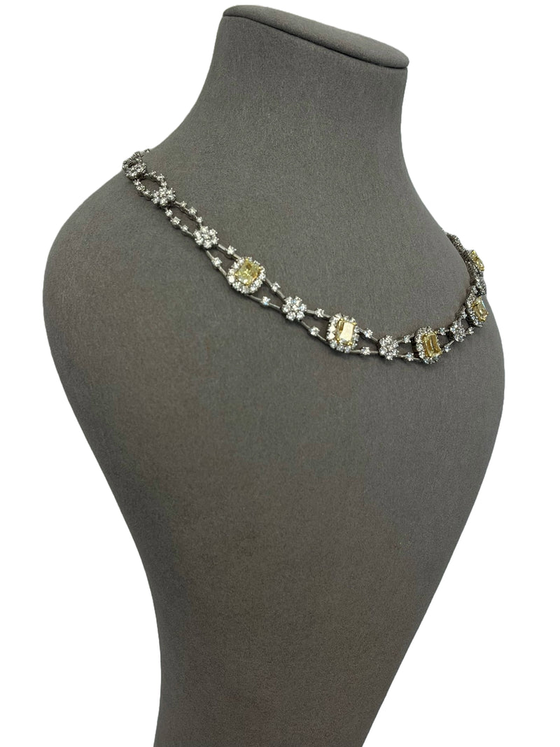 11.8ctw Natural Radiant Cut Yellow Fancy Color 5.80ct White Diamonds Necklace