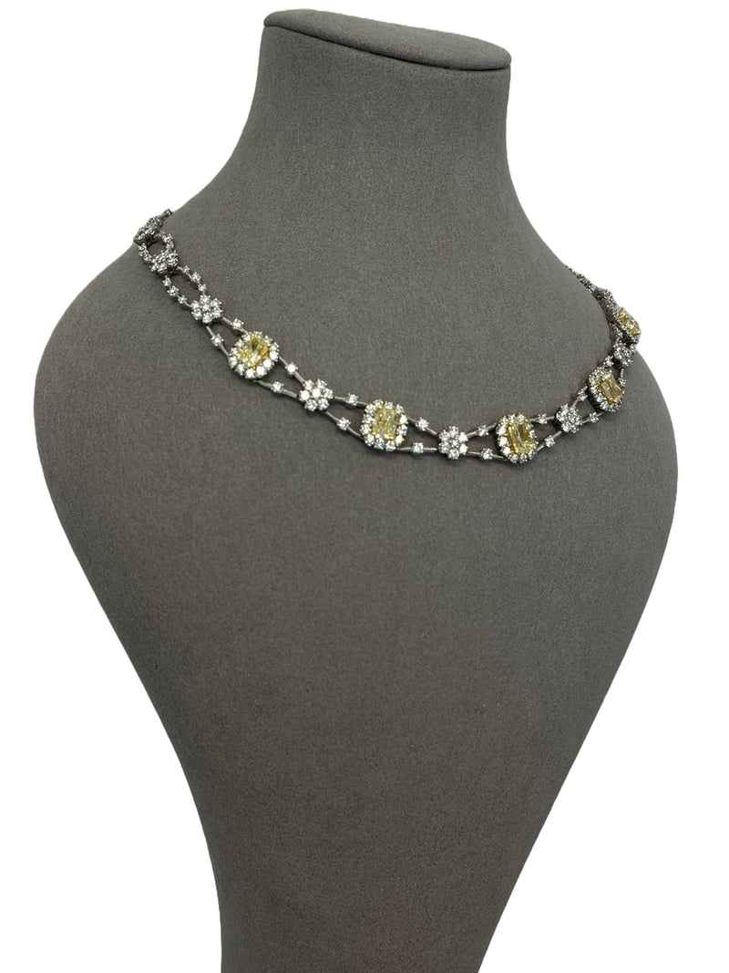 11.8ctw Natural Radiant Cut Yellow Fancy Color 5.80ct White Diamonds Necklace