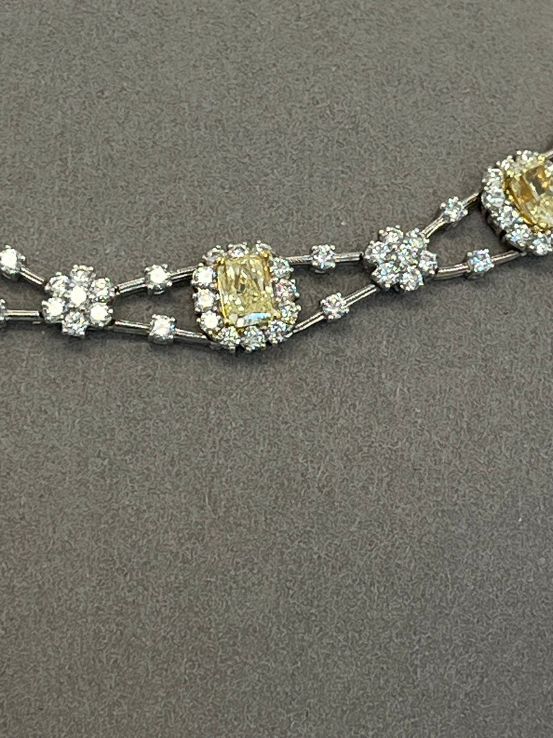 11.8ctw Natural Radiant Cut Yellow Fancy Color 5.80ct White Diamonds Necklace