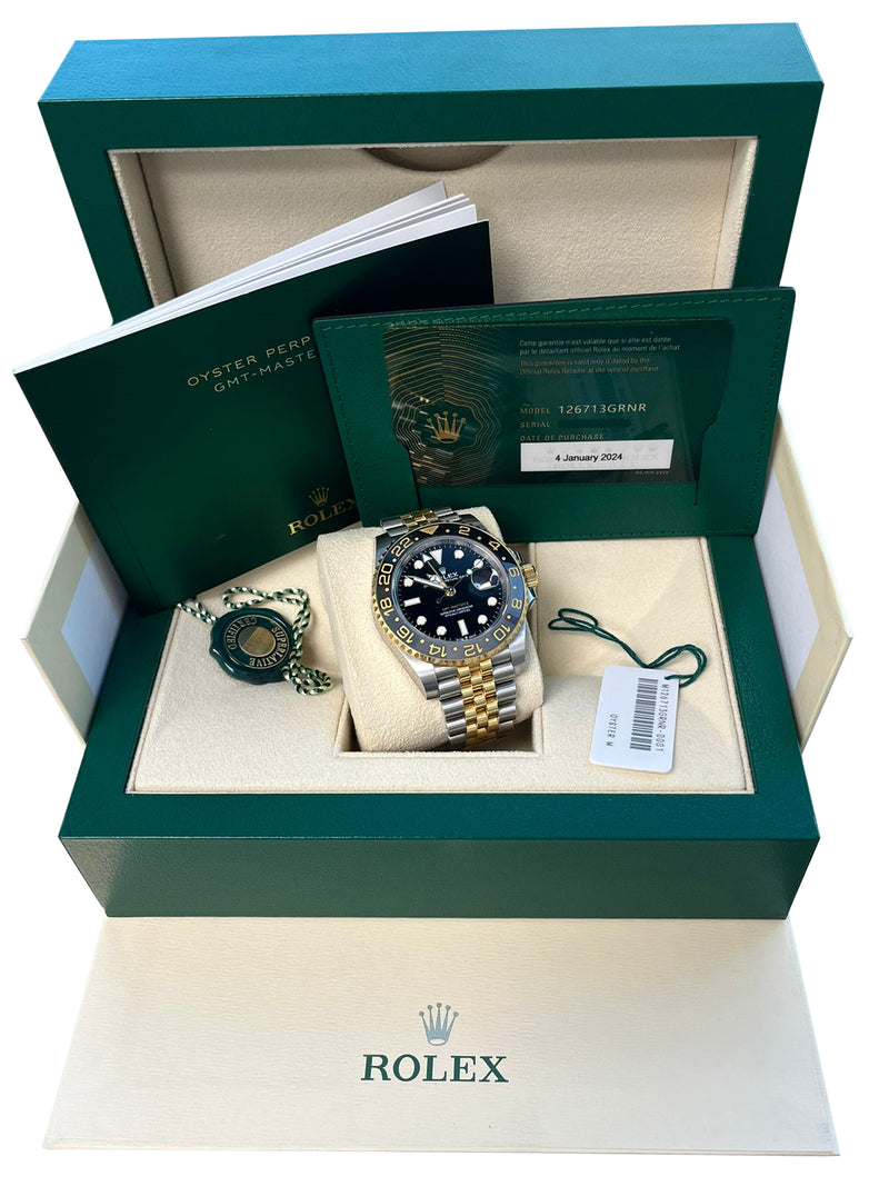 Rolex GMT-Master II 40mm Black Dial Oystersteel Yellow Gold Watch 126713GRNR