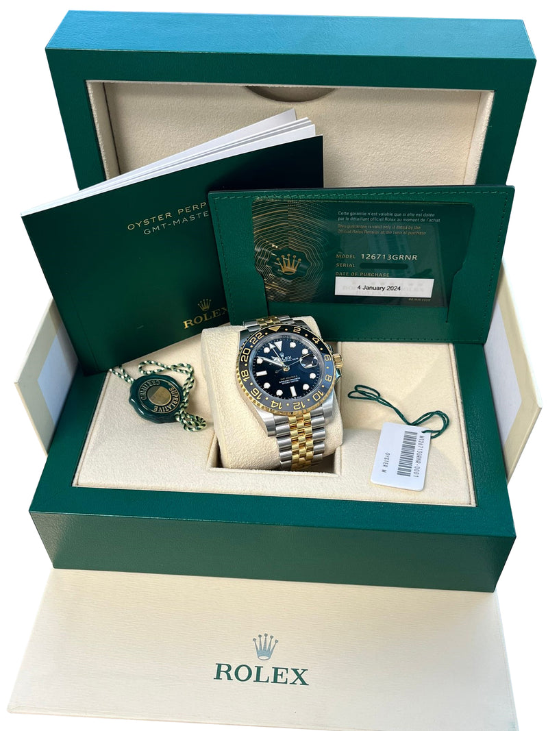 Rolex GMT-Master II 40mm Black Dial Oystersteel Yellow Gold Watch 126713GRNR