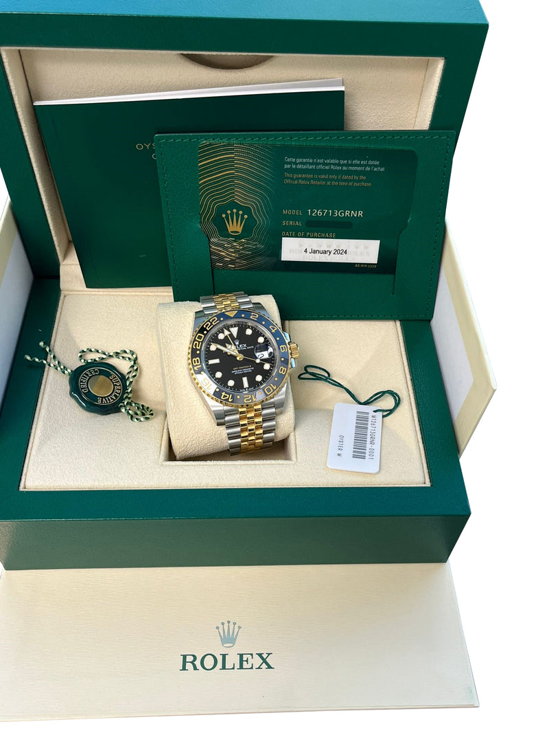 Rolex GMT-Master II 40mm Black Dial Oystersteel Yellow Gold Watch 126713GRNR