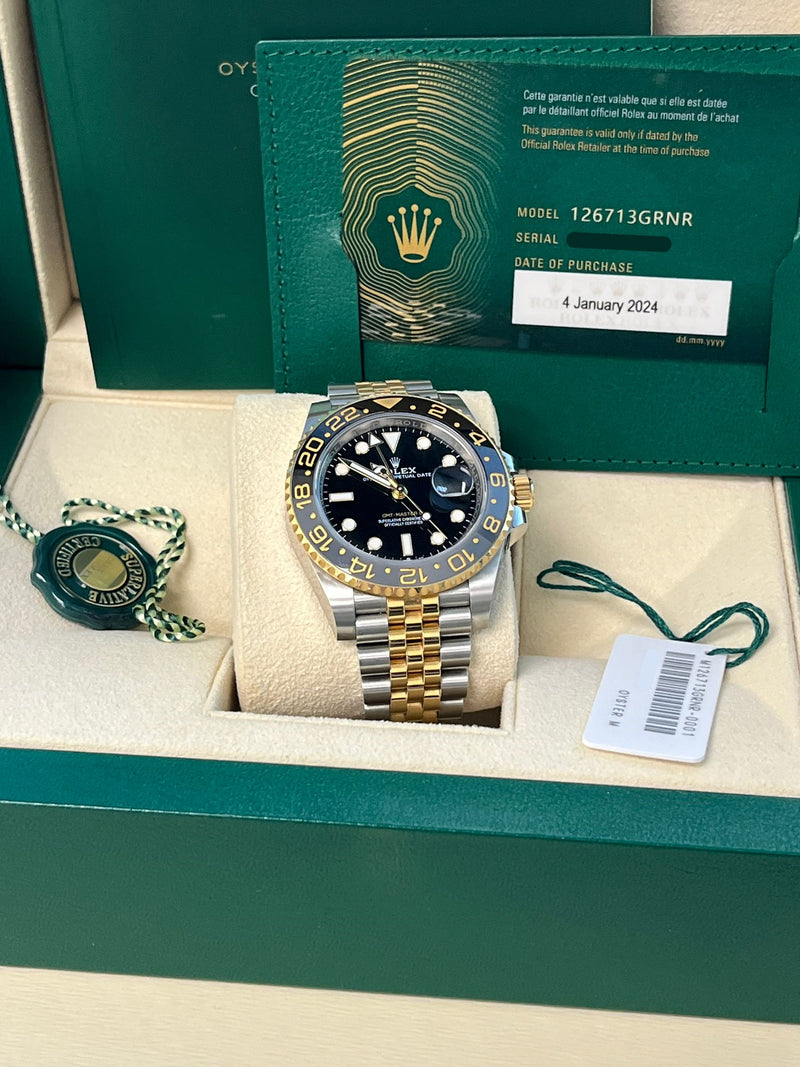 Rolex GMT-Master II 40mm Black Dial Oystersteel Yellow Gold Watch 126713GRNR