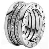 Bvlgari B.Zero1 4-Band Ring with Pave Trim Diamond Size 52 18k White Gold