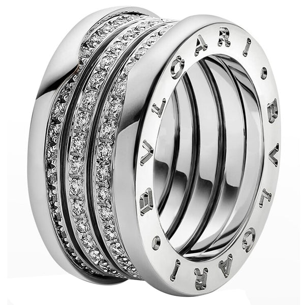 Bvlgari B.Zero1 4-Band Ring with Pave Trim Diamond Size 52 18k White Gold