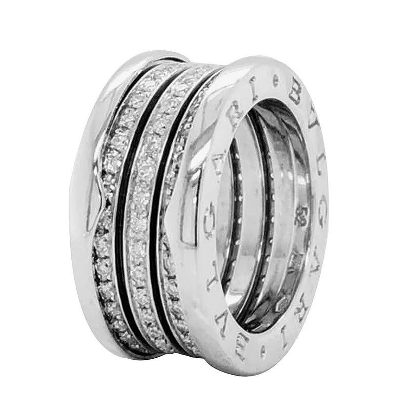 Bvlgari B.Zero1 4-Band Ring with Pave Trim Diamond Size 52 18k White Gold