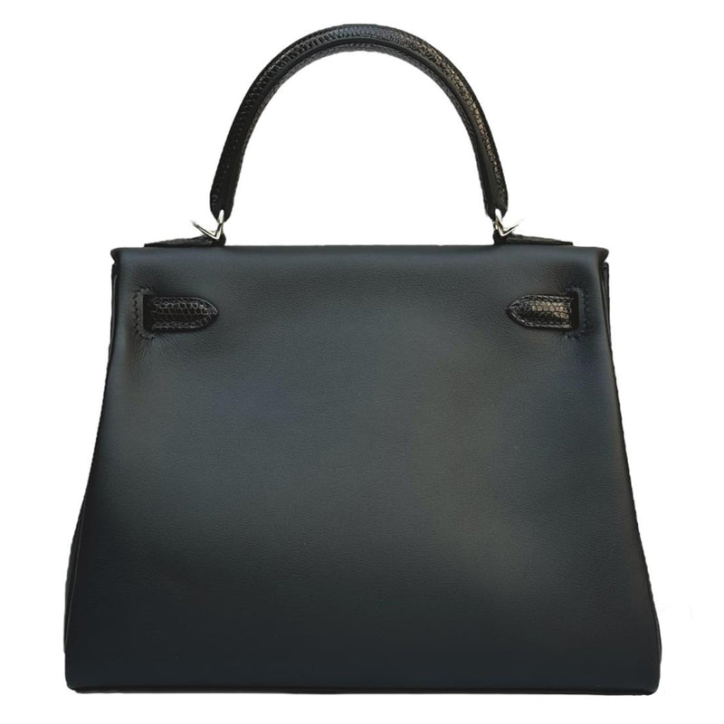 Hermes Kelly 25 Noir Lizard and Swift Touch Handbag with Palladium Hardware