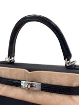 Hermes Kelly 25 Noir Lizard and Swift Touch Handbag with Palladium Hardware