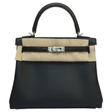 Hermes Kelly 25 Noir Lizard and Swift Touch Handbag with Palladium Hardware