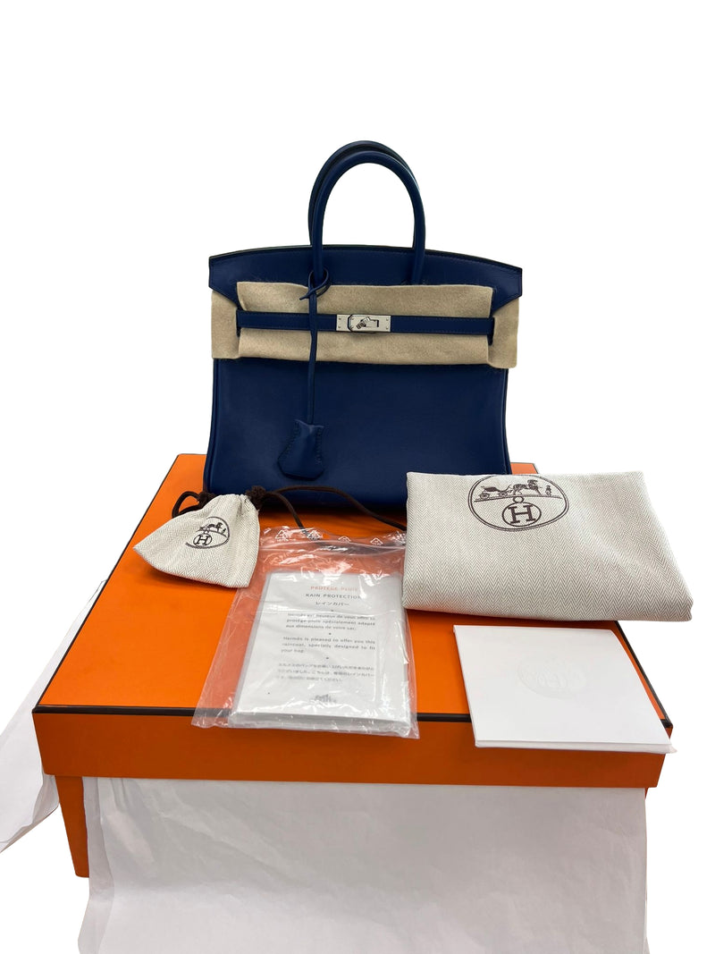 Hermes Birkin 25 Bleu Saphir Swift Leather Palladium Hardware Bag