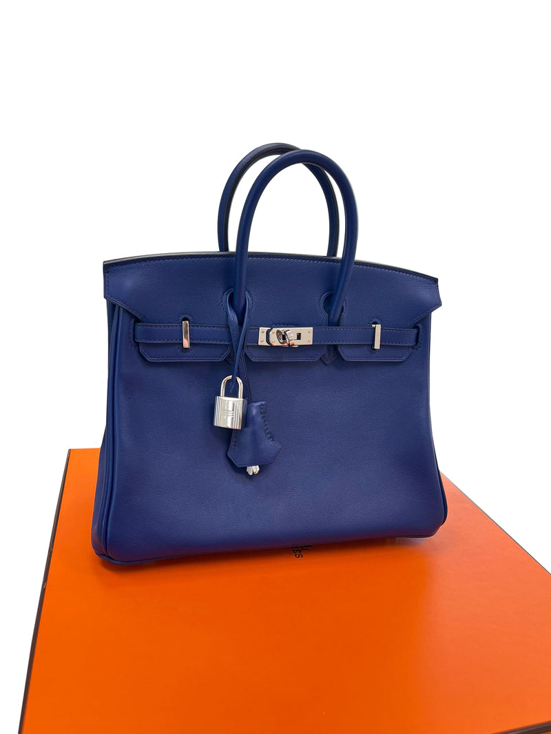 Hermes Birkin 25 Bleu Saphir Swift Leather Palladium Hardware Bag