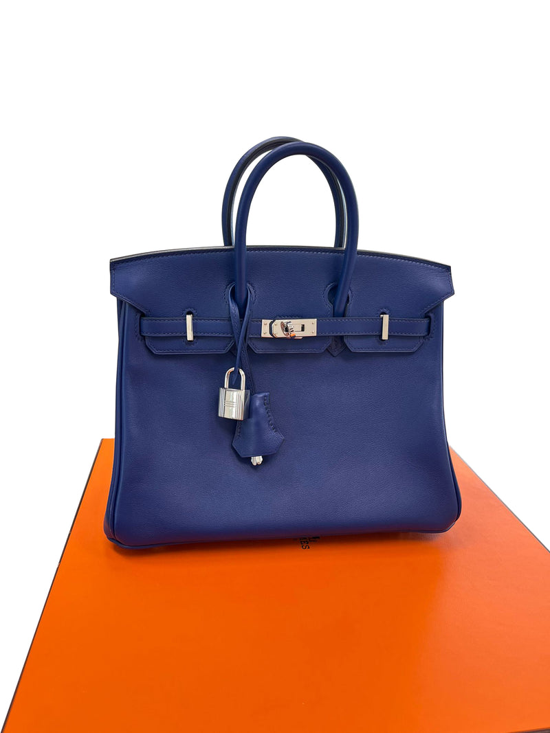 Hermes Birkin 25 Bleu Saphir Swift Leather Palladium Hardware Bag