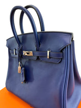 Hermes Birkin 25 Bleu Saphir Swift Leather Palladium Hardware Bag