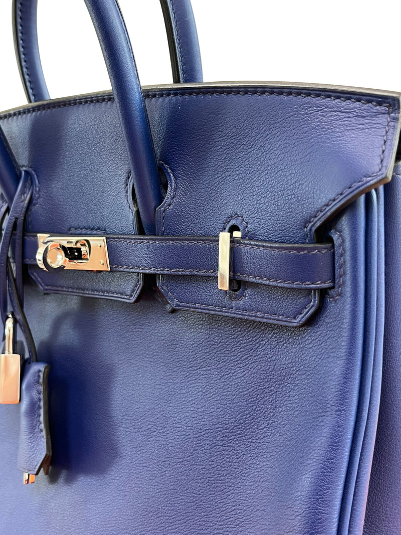 Hermes Birkin 25 Bleu Saphir Swift Leather Palladium Hardware Bag