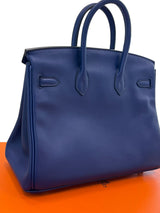 Hermes Birkin 25 Bleu Saphir Swift Leather Palladium Hardware Bag