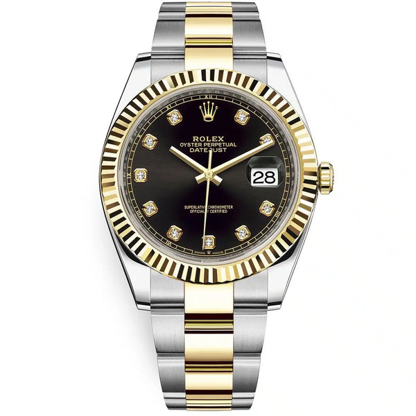 Rolex Datejust 41mm Black Diamond Oyster Steel and Yellow Gold Mens Watch 126333