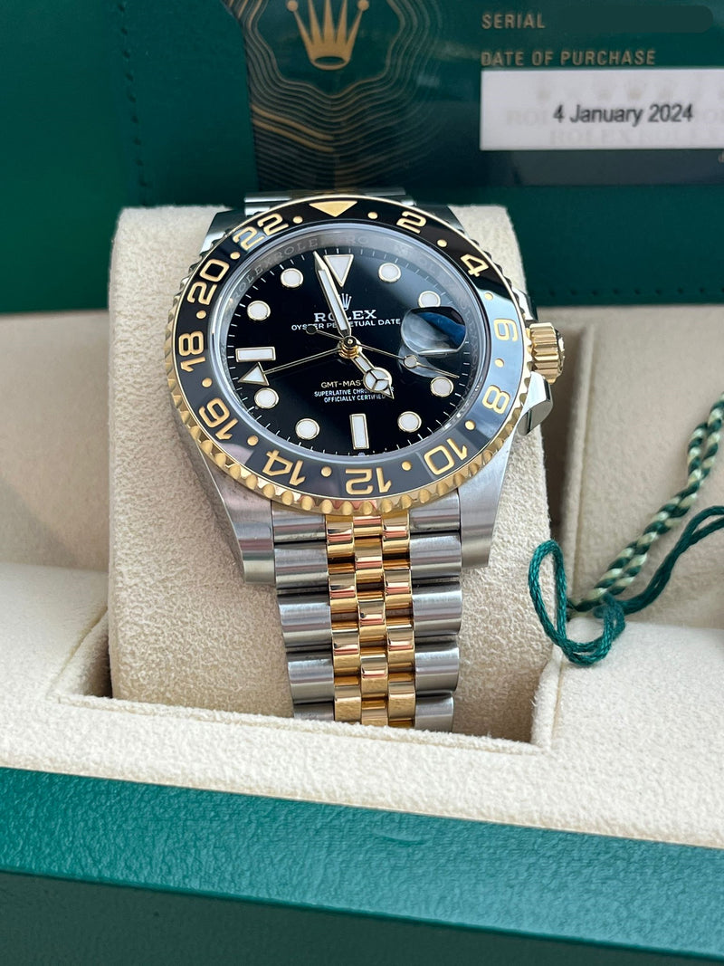 Rolex GMT-Master II 40mm Black Dial Oystersteel Yellow Gold Watch 126713GRNR