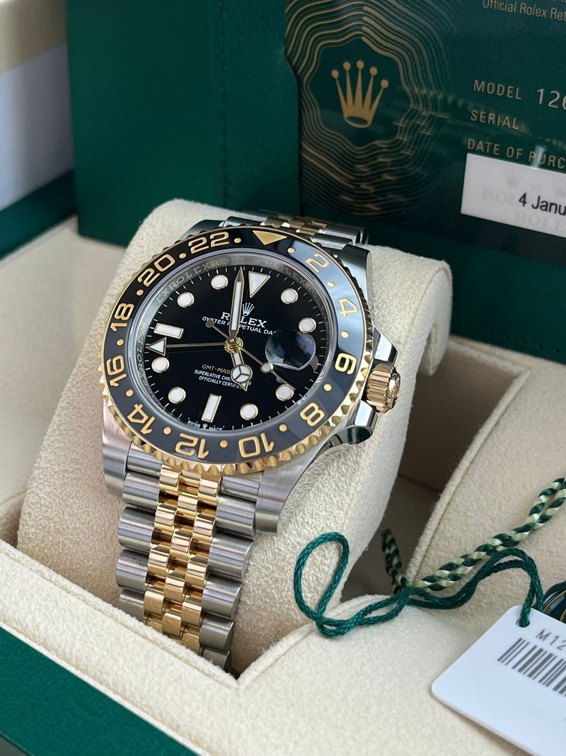 Rolex GMT-Master II 40mm Black Dial Oystersteel Yellow Gold Watch 126713GRNR