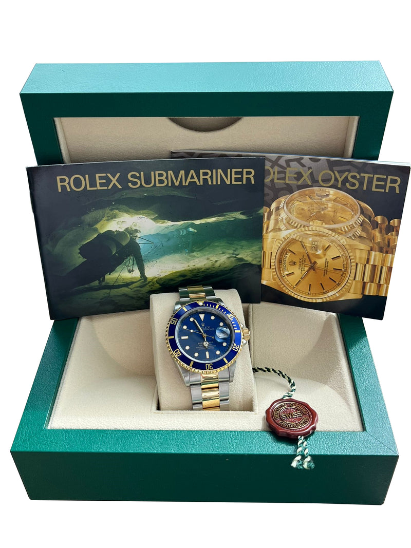 Rolex Submariner Date 40mm Blue Dial Two-Tone Gold Steel Automatic Watch 16613