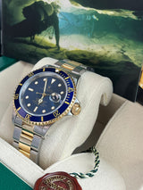 Rolex Submariner Date 40mm Blue Dial Two-Tone Gold Steel Automatic Watch 16613