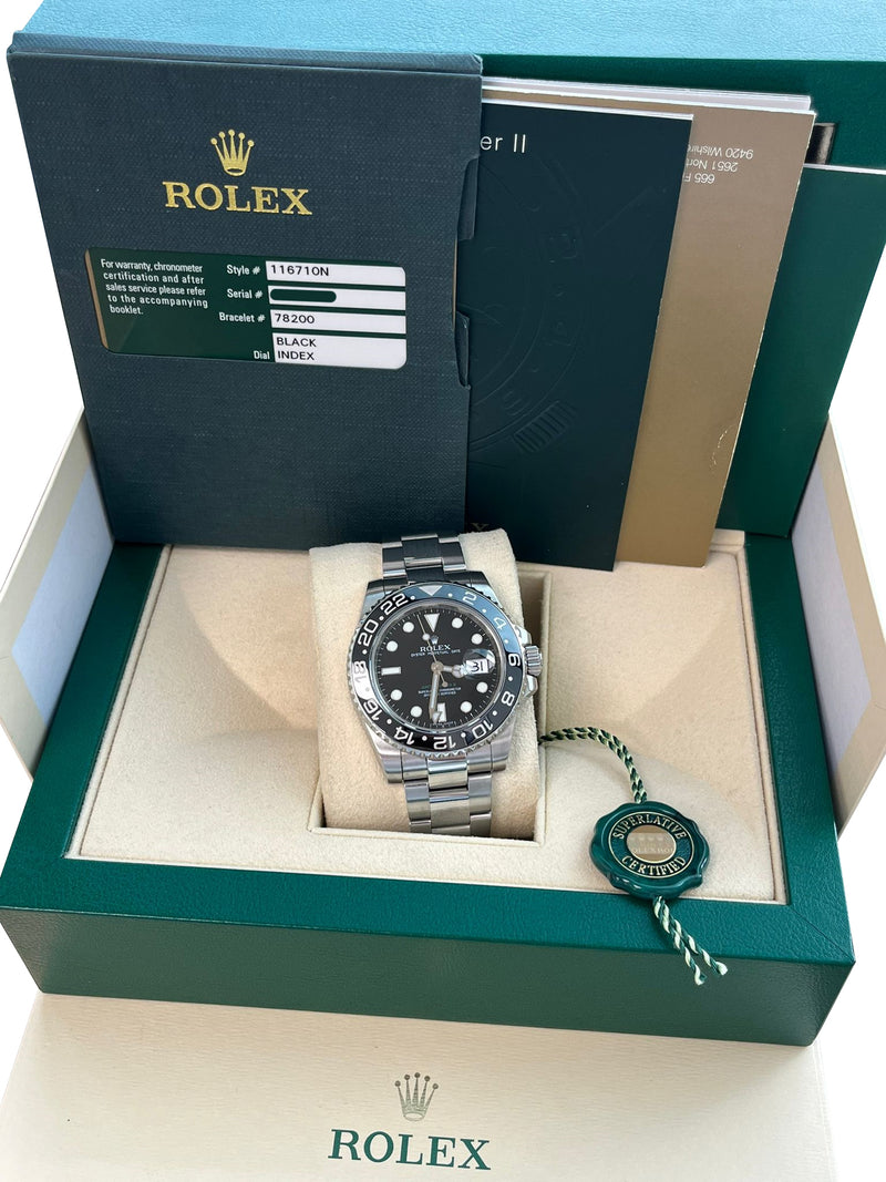 Rolex GMT-Master II 40 Black Ceramic Bezel Stainless Steel Oyster Watch 116710LN