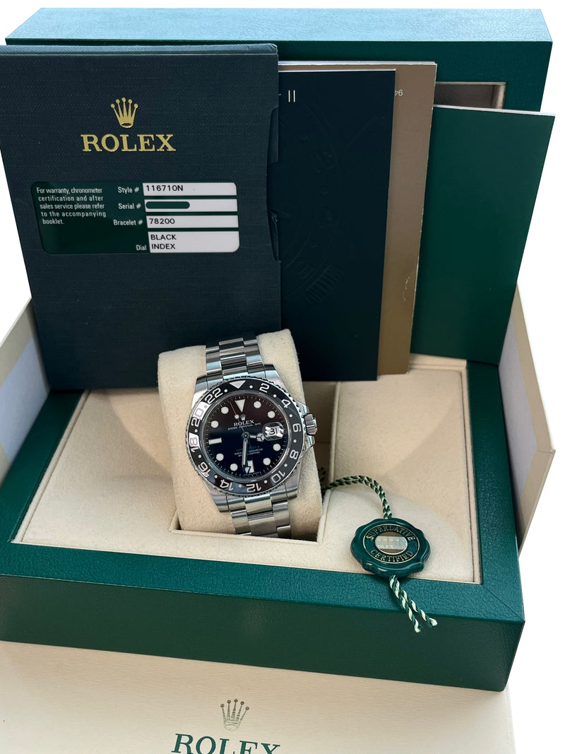 Rolex GMT-Master II 40 Black Ceramic Bezel Stainless Steel Oyster Watch 116710LN