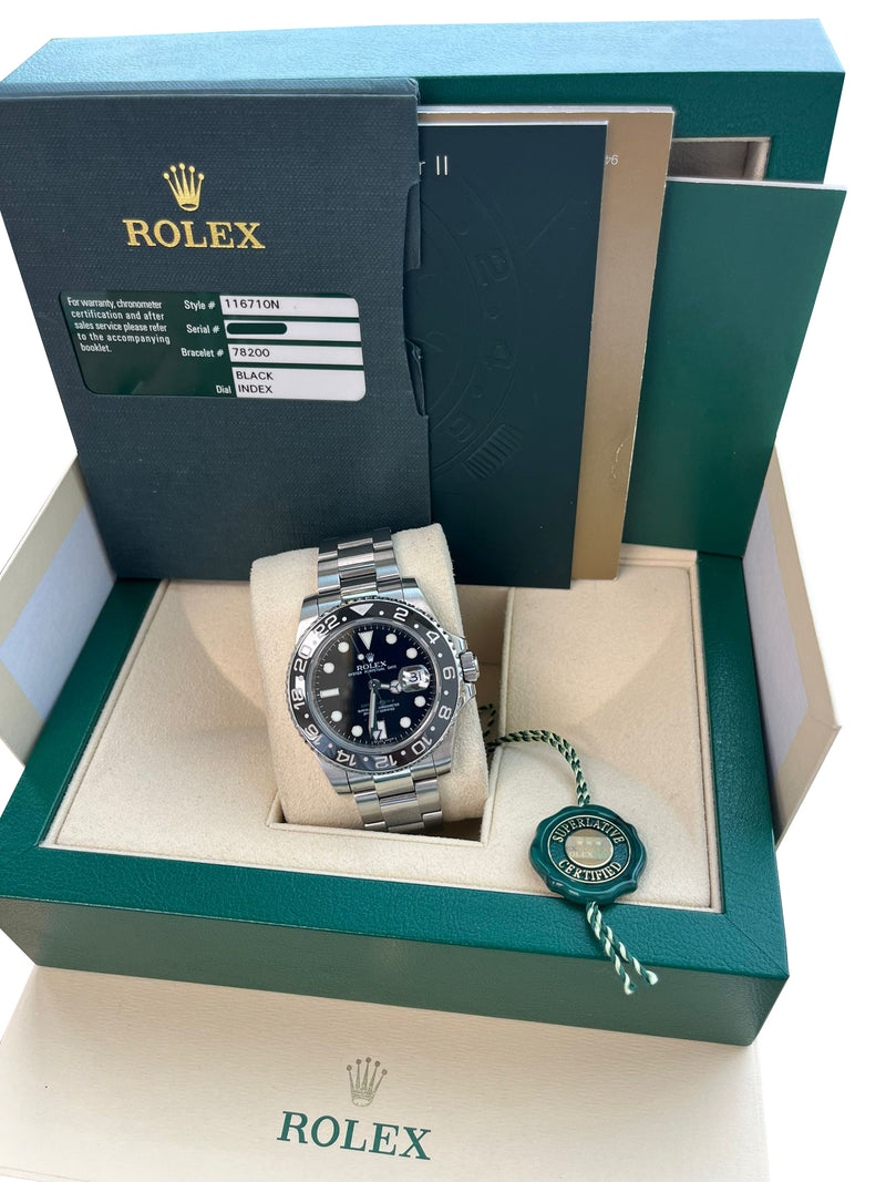 Rolex GMT-Master II 40 Black Ceramic Bezel Stainless Steel Oyster Watch 116710LN