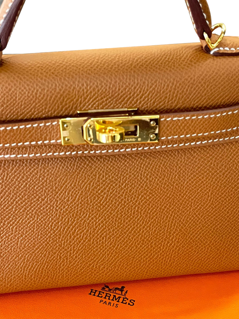 Hermes Kelly Mini Sellier Epsom Gold with Gold Hardware With Stickers Handbag