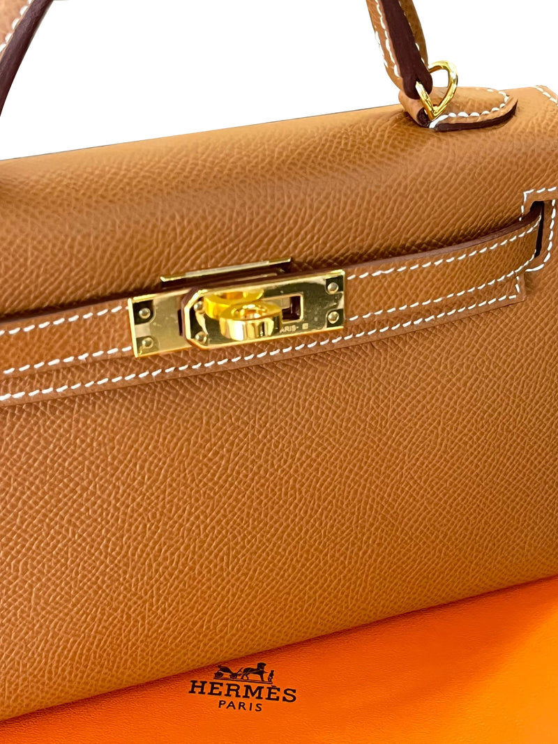 Hermes Kelly Mini Sellier Epsom Gold with Gold Hardware With Stickers Handbag